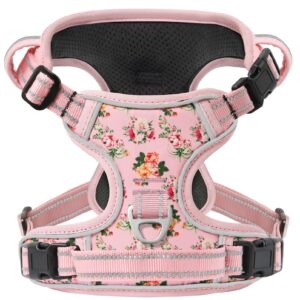 Timos No Pull Dog Harness,NO Need Go Over Dogs Head 3 Snap Buckles Reflective Oxford No Choke Harness with Front & Back 2 Metal